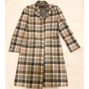 Loro Piana herringbone wool brown grey plaid check women long coat IT42 bust37